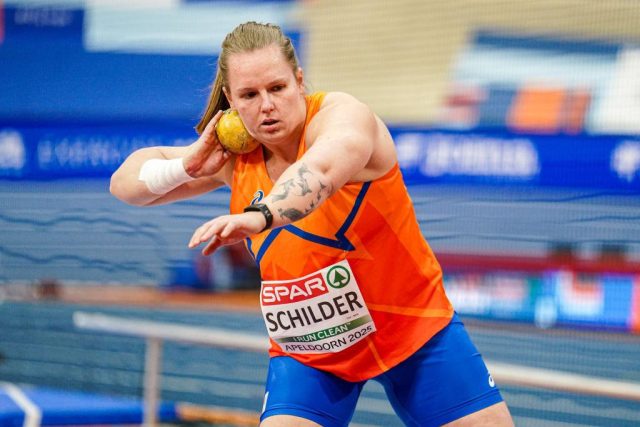 Schilder schittert in kogelstootkwalificatie op EK Indoor Atletiek, Apeldoorn 2025