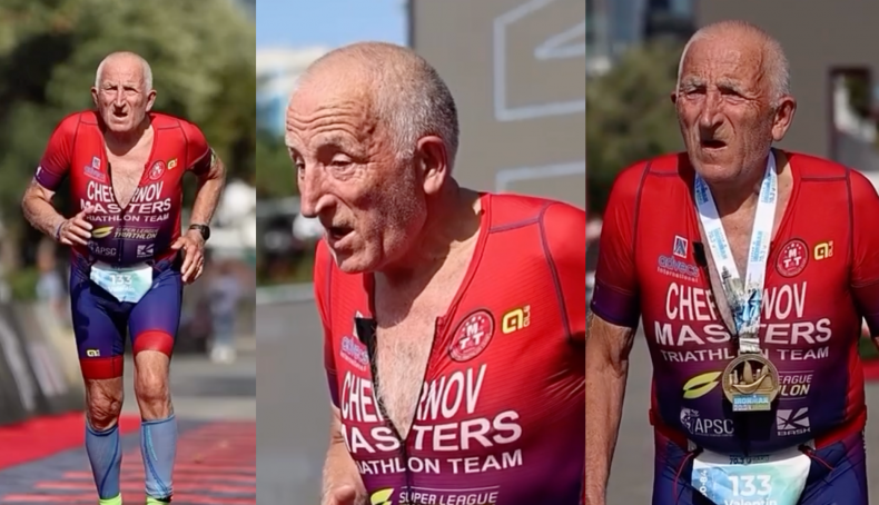 Op 80-jarige leeftijd voltooit hij Ironman 70.3 Bakoe!