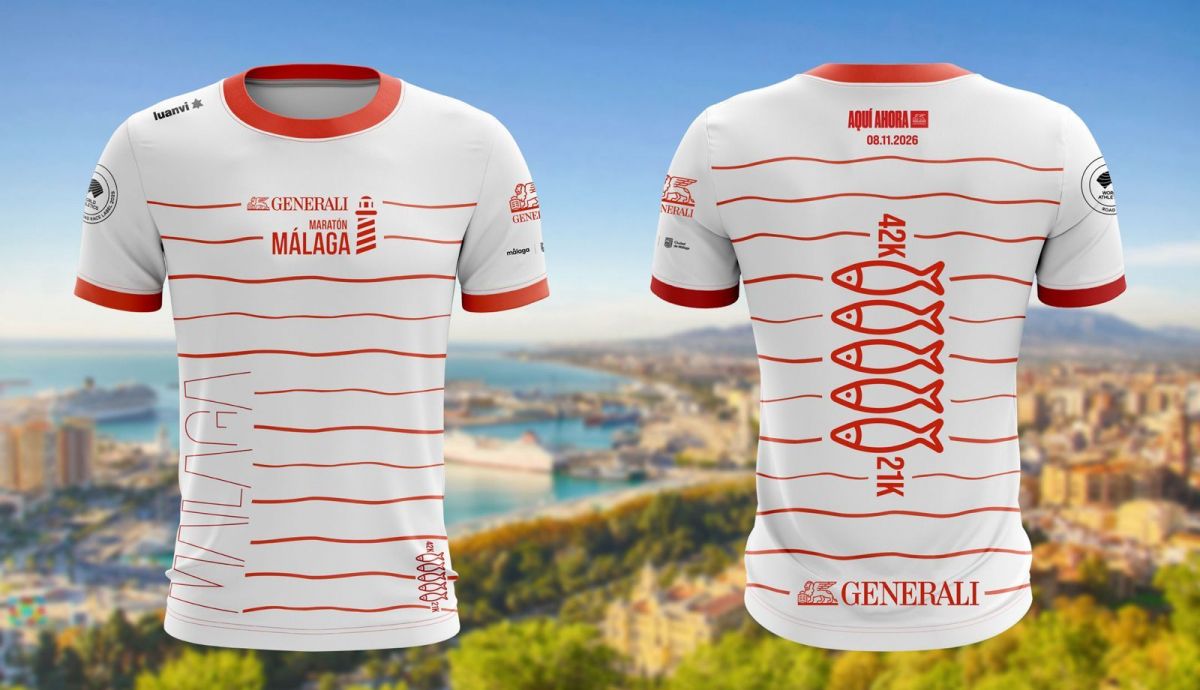 Dit is het T-shirt van de Generali Málaga Marathon 2026